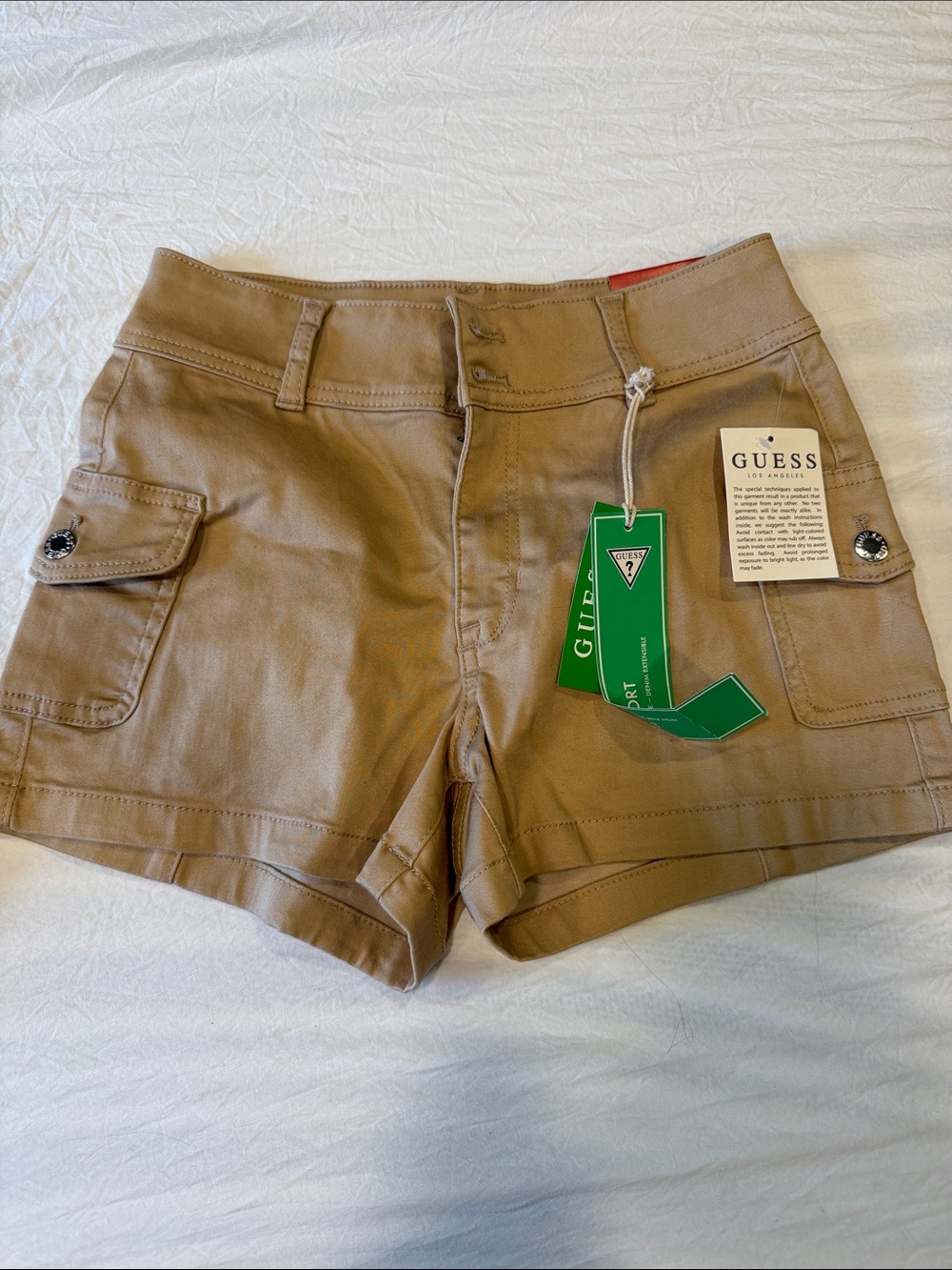 GUESS Tan Utility Cargo Shorts with Flap Pockets